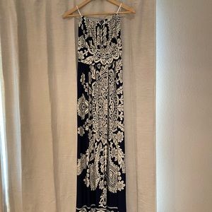 Strapless Maternity Dress Navy and White